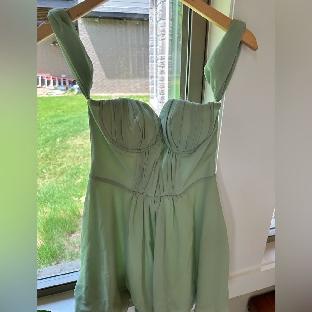 Perfect Condition TOBI corseted light green off the shoulder mini dress